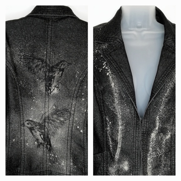 Nicole Miller Jackets & Blazers - Ghost Birds Black Denim Blazer Custom Size 10